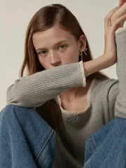 F BEMUSE MANSION リー レイ レース POINT ゴージ ニット 長袖Tシャツ