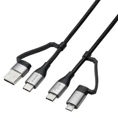 エレコム 4in1 充電ケーブル USB Type C + USB A to USB Type C + microUSB PD 60W対応 ケーブル 1m iPad Macbook Chromebook Android 充電器 ブラック ELECOM