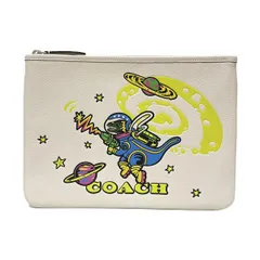 COACH(コーチ) ポーチ美品  エッセンシャル ポーチ 28 レキシー CN608 アイボリー×マルチ コズミックコレクション レザー