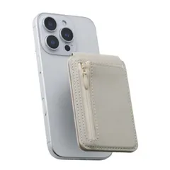 エレコム MagSafe カードウォレット スタンド iPhone用 磁気防止シート付 2枚収納+小銭ポケット 財布代用 マット素材 MAGKEEP ベージュ AMS-MAGCWSBG