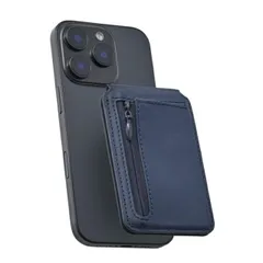 エレコム MagSafe カードウォレット スタンド iPhone用 磁気防止シート付 2枚収納+小銭ポケット 財布代用 マット素材 MAGKEEP ネイビー AMS-MAGCWSNV