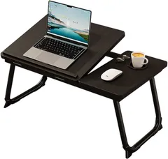 L THOOH NEW多機能 折畳みテーブル 0°～36°調整可能折りたたみ 一人暮らし ローテーブル 折り畳み ちゃぶ台 机 コーヒーテーブル 完成品 (ブラック,  長55.5x幅32cmx高さ25cm)