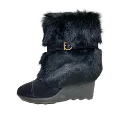 FERRAGAMO/SalvatoreFerragamo(サルバトーレフェラガモ) ショートブーツ 6 1/2 C レディース - 黒 ガンチーニ ファー