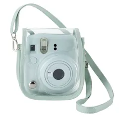 エレコム チェキケース instax mini 12専用 クリア カメラケース マグネット式フラップ ストラップ付 グリーン IC-CCM12GN