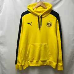 正規品/L プーマ ボルシア・ドルトムント 起毛 サイドライン 黄色 フードTシャツ