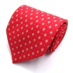 サルヴァトーレフェラガモ ブランド ネクタイ ドット柄　魚柄　シルク　イタリア製 PO メンズ レッド Salvatore Ferragamo 【中古】