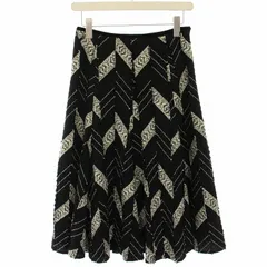 グレースクラス GRACE Class フレアスカート ウール 総柄 刺繍 ひざ丈 36 黒 ブラック 白 ホワイト 08015721 /HN