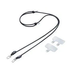 スマホ ショルダー ストラップ 42~75cm 長さ調整可 ストラップシート付 丸ひも 紐直径4mm 携帯ストラップ 斜めがけ 落下 盗難 紛失防止 ブラック