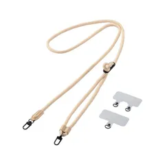スマホ ショルダー ストラップ 42～78cm 長さ調整可 ストラップシート付 丸ひもタイプ 丸紐直径6mm 首掛け 肩掛け 斜め掛け 落下 盗難 紛失防止 ベージュ ELECOM