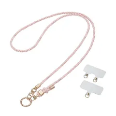 スマホ ショルダー ストラップ 43～76cm 長さ調整可 ストラップシート付 組みひもタイプ 首掛け 肩掛け 斜め掛け 落下 盗難 紛失防止 &me ピンクベージュ ELECOM