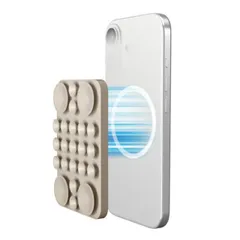 エレコム スマホホルダー 吸盤 MagSafe対応 iPhone用 強力固定 動画視聴 自撮り 壁鏡ガラス貼付 シリコン コンパクト TakoPita ベージュ P-TKPTMAG01BG  【普通郵便にて5営業日以内発送】のサムネイル