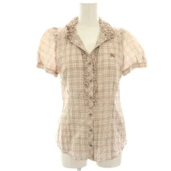 バーバリーブルーレーベル BURBERRY BLUE LABEL シャツ ブラウス 38 ピンク チェック柄 半袖 フリル /HN