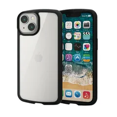 エレコム iPhone 14 13 ケース カバー ハイブリッド 耐衝撃 衝撃吸収 軽量 薄型 ストラップホール付 背面クリア TOUGH SLIM ブラック ELECOM