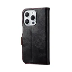 iPhone 15 Pro 用 ケース レザー カバー 手帳型 マグネット フラップ 衝撃吸収 薄型 ストラップホール付 スタンド機能付 ステッチ カードケース機能付 ブラック エレコム ELECOM