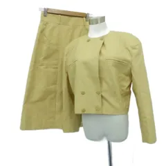 クリスチャンディオール Christian Dior セットアップ 上下 ノーカラージャケット ミドル丈 ダブルボタン ボックスプリーツスカート ロング丈 上M 下L ライトイエロー /HO40 ■GY61