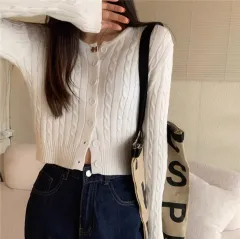 クロップド ケーブル編み カーディガン