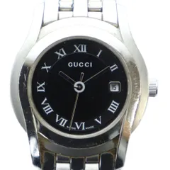 グッチ GUCCI 5500L 腕時計 ウォッチ クォーツ 黒文字盤 ロゴ カレンダー付き デイト シルバー色 ■GY18 /MQ ■OH