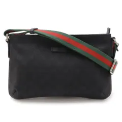 GUCCI グッチ GGキャンバス シェリーライン ショルダーバッグ ポシェット 斜め掛け レザー ブラック 黒 グリーン 緑 レッド 赤 189749