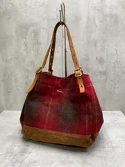 TREASURE TOPKAPI トレジャートプカピ ウール チェック柄 ハリスツイード スクエア バケツ トート バッグ 赤 ◆■レディース