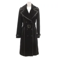フラジール FRAGILE コート ロング丈 ウール アンゴラ 38 黒 ブラック ダブルブレスト ベルト付き レザーパイピング /NL