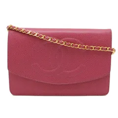 CHANEL シャネル ココマーク チェーンウォレット ショルダーバッグ ポシェット キャビアスキン レザー フューシャ ピンク ゴールド金具 A13509