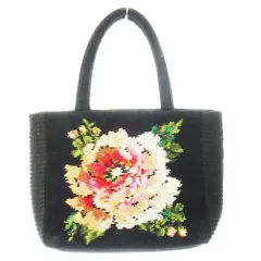 フェイラー FEILER ハンドバッグ ミニ シュニール織 パイル レザー 革 花柄 牡丹 黒 ブラック /CK12 ■GY18