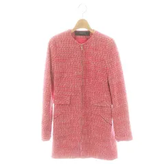 ザラ ベーシック ZARA BASIC ノーカラーコート ロング ツイード USA XS ピンク /MF ■OS