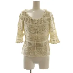 ルネ Rene ニットジャケット カーディガン 38 白 ホワイト ストライプ柄 ラウンドネック 七分袖 /AG ■OS