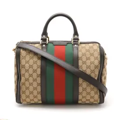 GUCCI グッチ GGキャンバス シェリーライン ハンドバッグ ミニボストンバッグ 2WAY ショルダーバッグ レザー カーキベージュ ダークブラウン 247205
