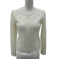 ルネ Rene ニットカーディガン ミドル丈 34 XS 小さいサイズ アイボリー フェイクパール レース 花モチーフ /SM36 ■GY61