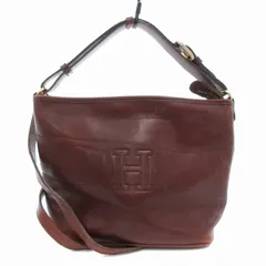 ヒロフ HIROFU 2WAY ハンドバッグ ショルダーバッグ レザー 型押しロゴ 茶 ブラウン /FT