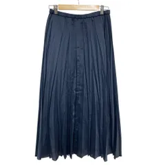美品 UNTITLED アンタイトル 洗える シルキーサテンアコーディオンプリーツスカート サイズ3 ネイビー レディース 古着 中古 USED