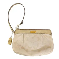 良品 COACH コーチ シグネチャー リストレット ポーチ バッグ ベージュ レディース 古着 中古 USED