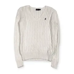 POLO RALPH LAUREN ラルフローレン Vネック ケーブル編み コットン ニット セーターM/ホワイト メンズ