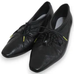 美品 HIMIKO 卑弥呼 ヒミコ レザー シャーリングレースアップ スクエアトゥ パンプス 23cm ブラック レディース 古着 中古 USED