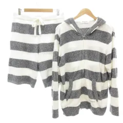 ジェラートピケ gelato pique タグ付き ルームウェア セットアップ パーカー ハーフパンツ L 紺 ネイビー 白 ホワイト ボーダー柄 /NL ■GY59