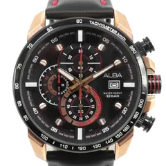 【SEIKO】セイコー アルバ 10気圧防水 VK67-KT00 ステンレススチール 金 クオーツ クロノグラフ メンズ 黒文字盤 腕時計