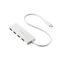 エレコム Type-C ハブ USB3.2 Gen1 USB-A ×4 バスパワー 薄型 USB-C ポート搭載 MacBook mac Surface Windows iPhone iPad 等対応 ケーブル長30cm ホワイト U3HC-H041WH