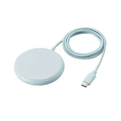 ワイヤレス充電器 Qi認証 5W 卓上 滑り止めパッド ケーブル一体 おくだけ充電 【 iPhone Android Galaxy Xperia スマホ Airpods 等各種対応 】 ブルー