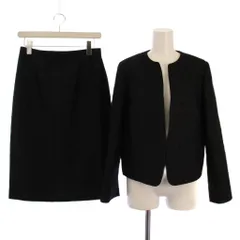 ポールスチュアート PAUL STUART セットアップ 上下 ノーカラージャケット タイトスカート ひざ丈 ラメ ツイード ウール ナイロン 6 8 黒 /BM