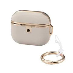 AirPods 第3世代 ( 2021 ) ケース 用 ソフトレザー 落下防止 カラビナ付 ワイヤレス充電対応 MagSafe充電対応 背面RESETボタン対応 &me グレージュ×ゴールド エレコム
