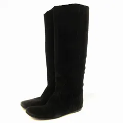 ファビオルスコーニ FABIO RUSCONI ロングブーツ フラット スエード レザー アーモンドトゥ 36 23cm 黒 ブラック /MM ■OF