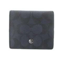 コーチ レザー シグネチャー コインケース 小銭入れ 紺 ネイビー 黒