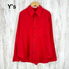 Y's Yohji Yamamoto ワイズ ヨウジヤマモト フロントプリーツ シルクブレンド ロングスリーブ シャツ レッド メンズ トップスのサムネイル
