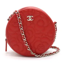 CHANEL シャネル カメリア ココマーク ラウンド ミニ クラシック チェーンショルダーバッグ ポシェット レザー レッド シルバー金具 AP0245