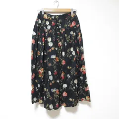 美品 INGEBORG インゲボルグ フラワープリント ミモレ丈 ロング フレアスカート ブラック レディース 古着 中古 USED