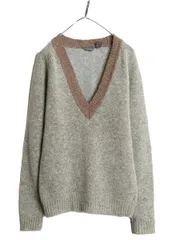 【お得なクーポン配布中!】 80s カルバンクライン Vネック ニット セーター メンズ L ヴィンテージ シェットランド ウール ツートン プルオーバー シンプル 無地 灰 茶