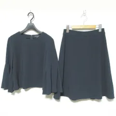 美品 M-PREMIER エムプルミエ フレアスリーブブラウス スカート セットアップ サイズ38 ネイビー レディース 古着 中古 USED