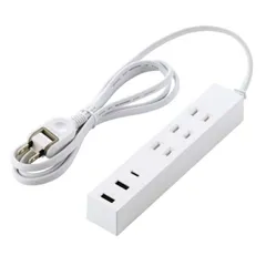 エレコム 延長コード 電源タップ USBタップ 1.5m ( コンセント 3口 Type-C ×1 USB-A ×2 ) 雷ガード ほこり防止シャッター 絶縁キャップ ホワイト T-U08-3A2C15WH