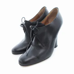 イヴサンローラン YVES SAINT LAURENT レースアップブーティ 本革 レザー チャンキーヒール 35 黒 ブラック /UO